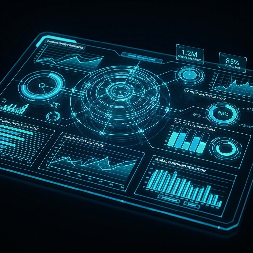 Circular economy dashboard showing material flow, recycling rates, and sustainability metrics visualization
